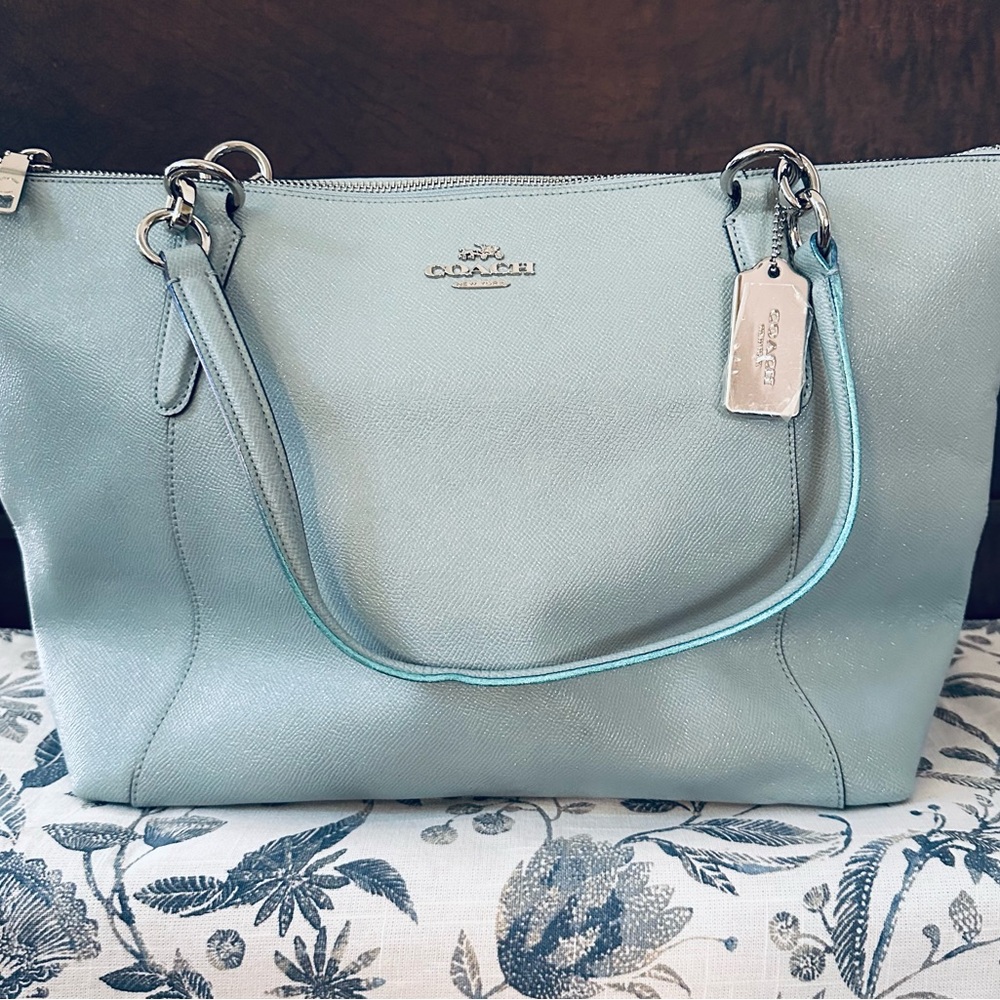 Perfect for Easter!! NWT Coach Light Blue Leather Tote Bag